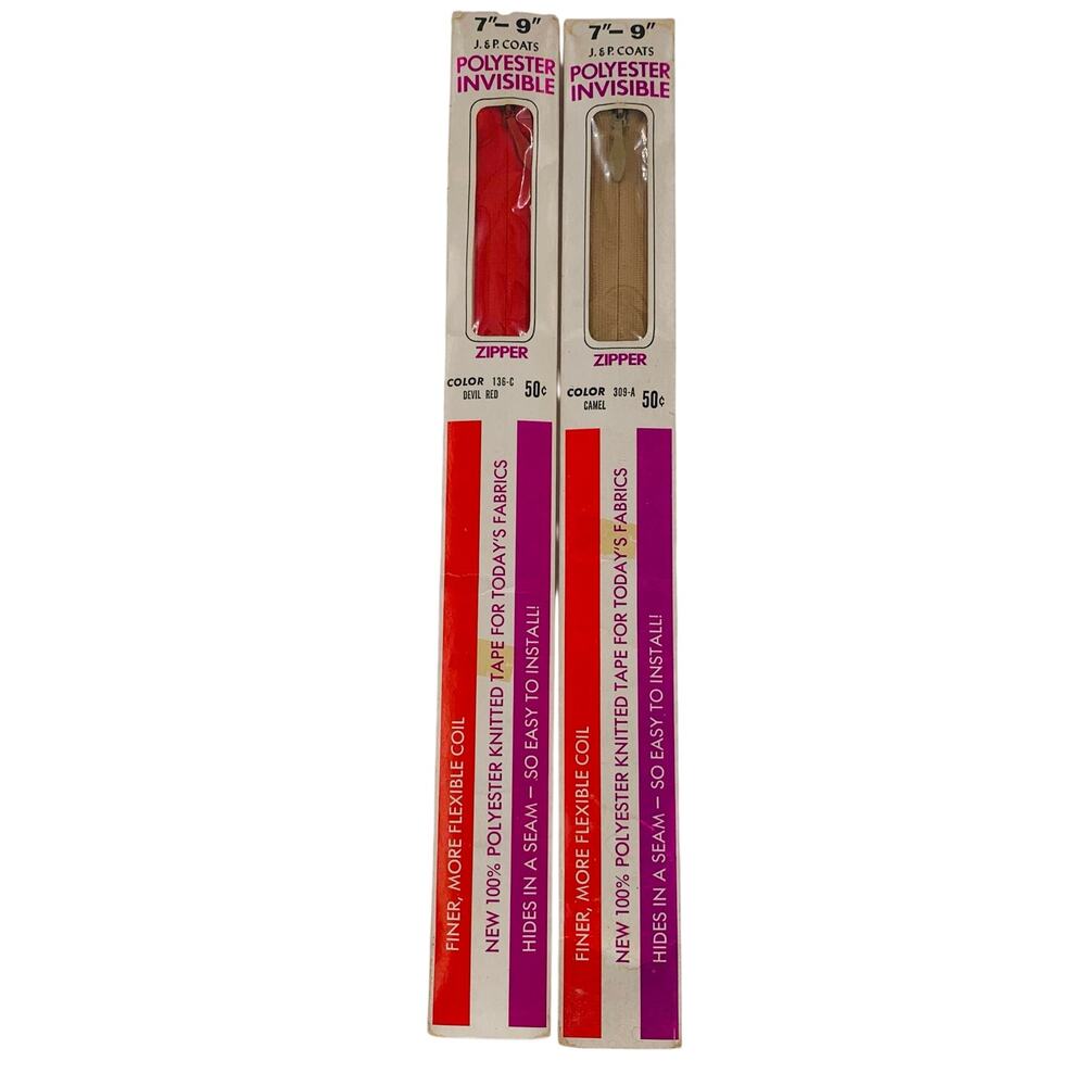 JP Coats Zipper 7-9 inch Invisible Polyester Nylon Multicolor Lot 2 Zippers USA